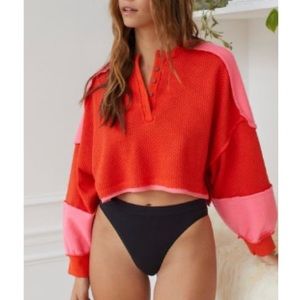 Out From Under Mel Pieced and Seamed Cropped Sweatshirt